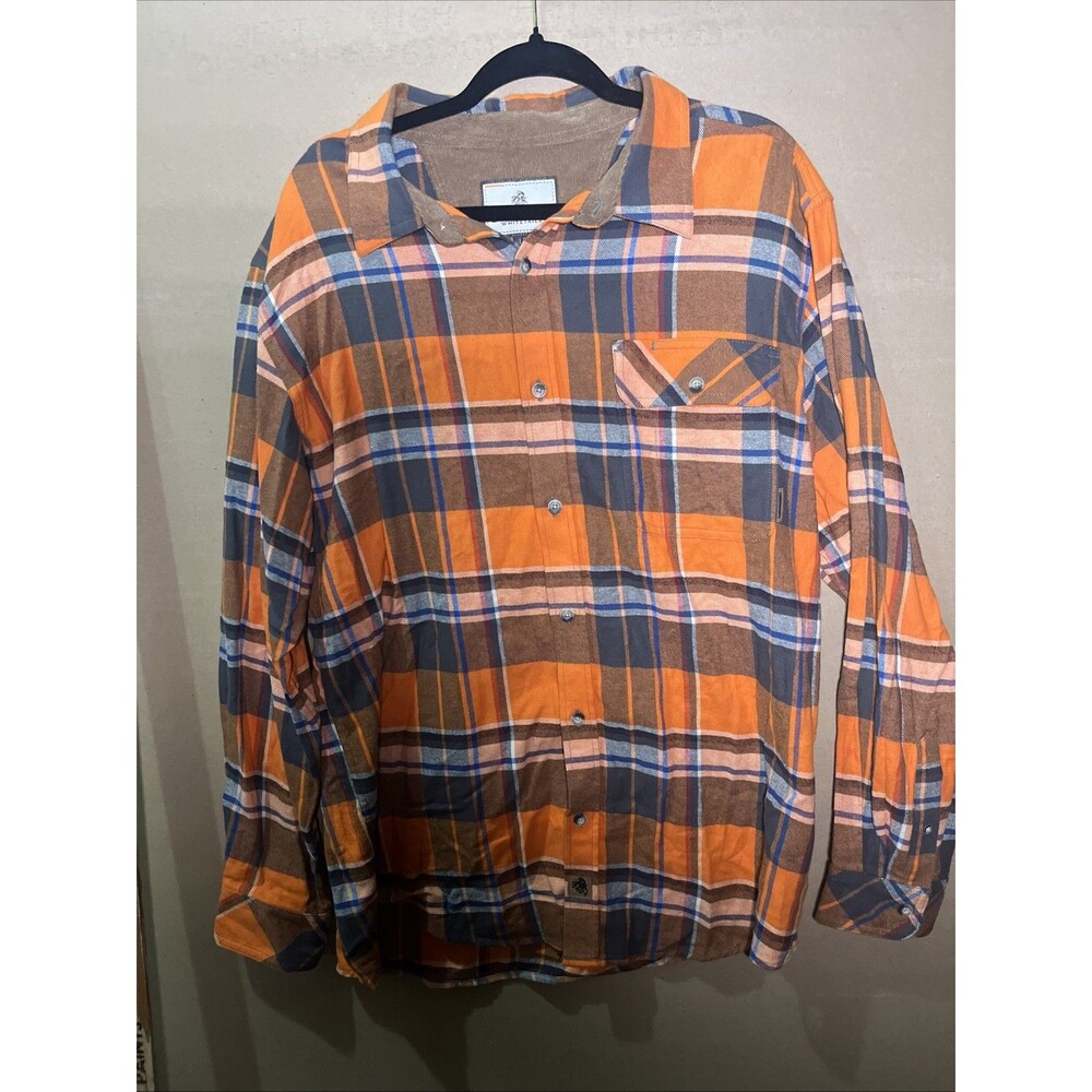Legendary Whitetails Camp Flannel Shirt Men Lg Orange Plaid Workwear Cabin(52)